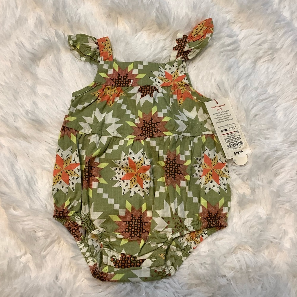 Cat & Jack floral Green Brown & Orange Baby Girl’s 0-3 Months Romper
